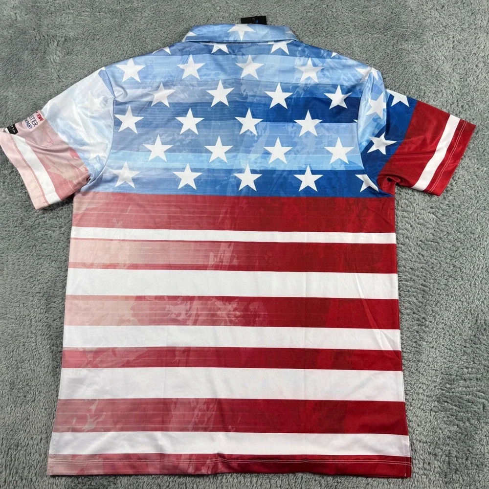 NWT Yatta Golf The‎ Patriot Polo Shirt Mens XL USA Flag Independence Performance